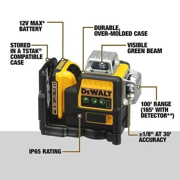 2025  DW089LG 12 Lines 3 Sides*360 Degree Vertical 12V Lithium Battery Laser Level Horizontal